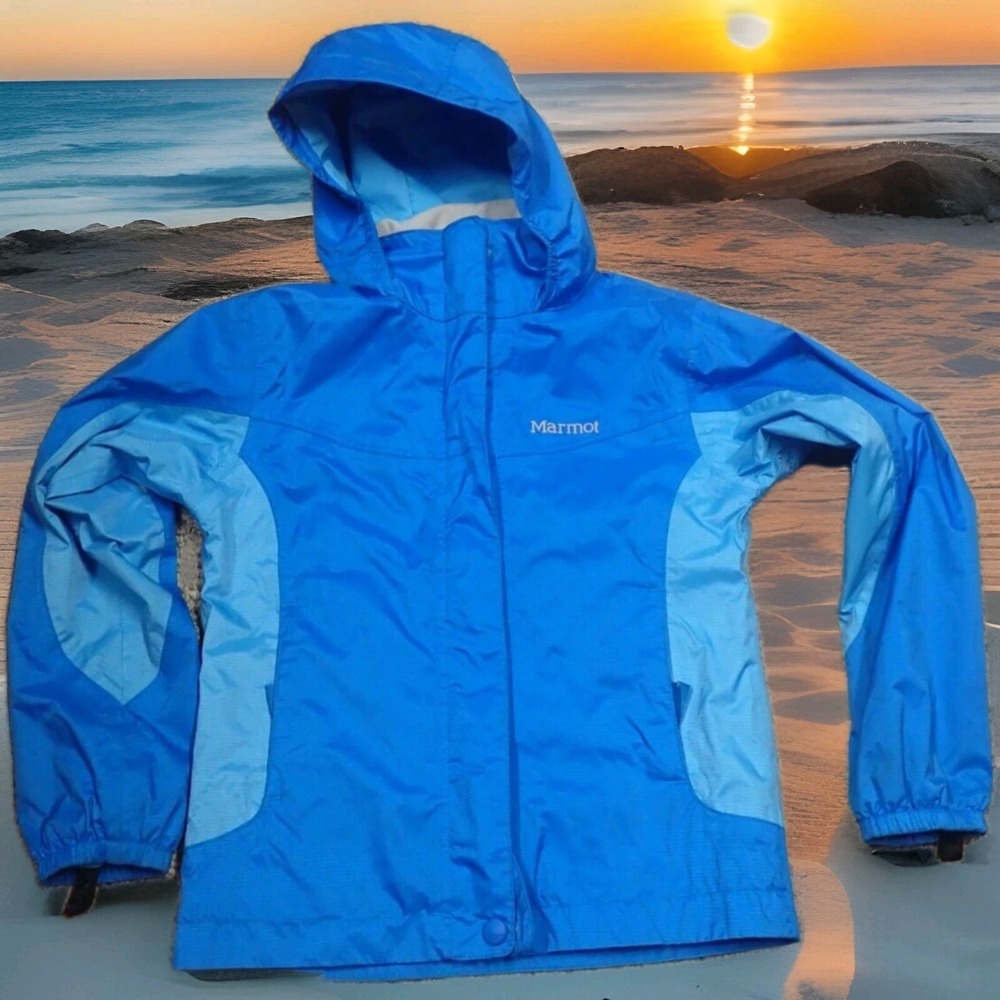 Marmot‎ Rain Jacket Girls XS Blue Good Hooded Full Zip Mesh Lined Shell